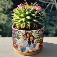 Custom Photo,Art Design,Gift For Grandma,Cozy,Photo - Stained Glass - Custom Photo Stained Glass Mom Grandma Parents Family Couple - Personalized Ceramic Plant Pot