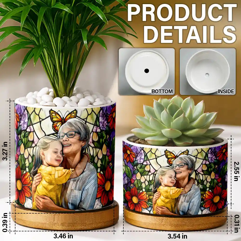 Custom Photo,Art Design,Gift For Grandma,Cozy,Photo - Stained Glass - Custom Photo Stained Glass Mom Grandma Parents Family Couple - Personalized Ceramic Plant Pot