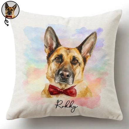 Custom Photo Realistic Watercolor Art Portrait Cat Dog Pet - Personalized Pillow