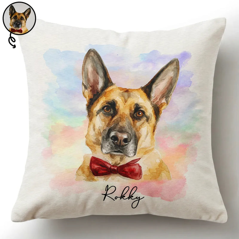 Custom Photo, Art Design, Pet Lovers, Cozy, Photo - Watercolor - Remove BG - Custom Photo Realistic Watercolor Art Portrait Cat Dog Pet - Personalized Pillow