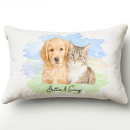 Custom Photo, Art Design, Pet Lovers, Cozy, Photo - Watercolor - Remove BG - Custom Photo Realistic Watercolor Art Portrait Cat Dog Pet - Personalized Pillow