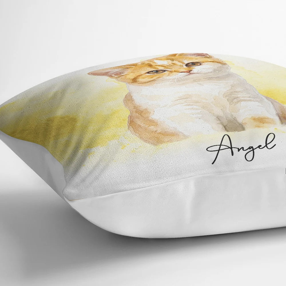 Custom Photo, Art Design, Pet Lovers, Cozy, Photo - Watercolor - Remove BG - Custom Photo Realistic Watercolor Art Portrait Cat Dog Pet - Personalized Pillow