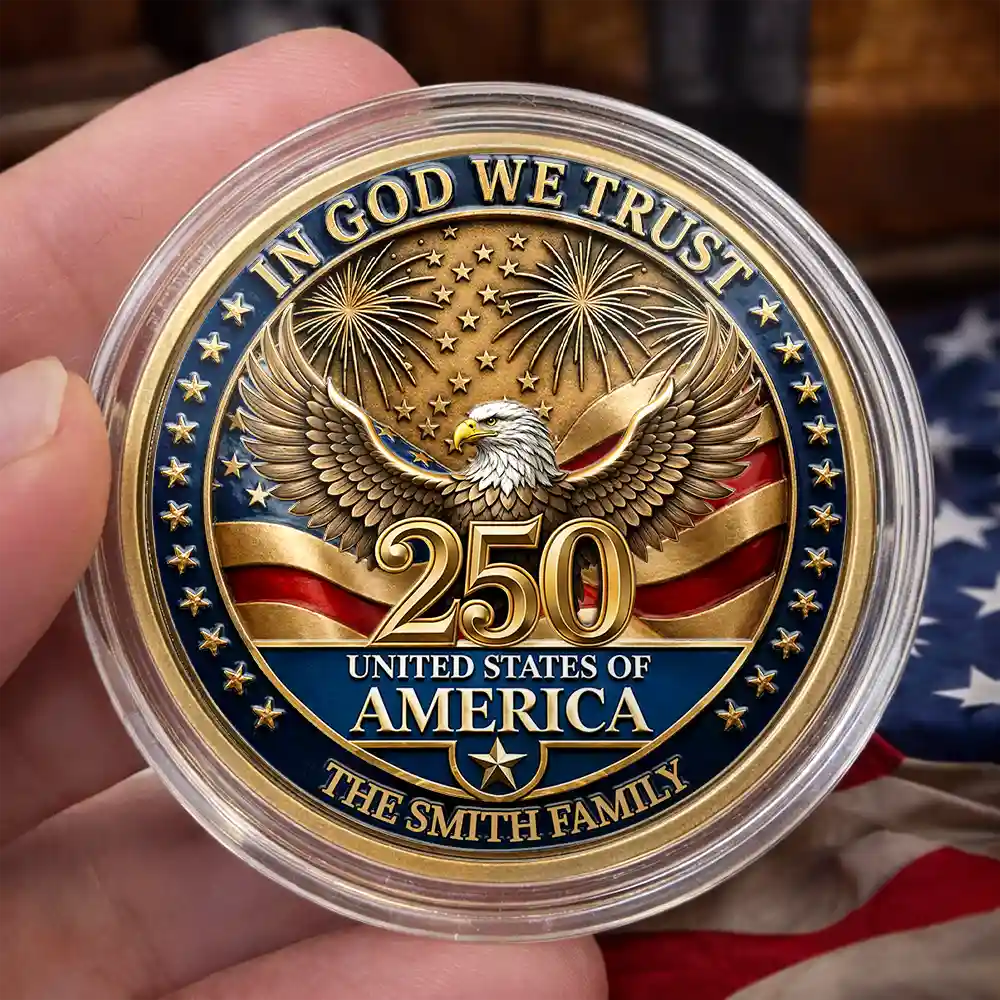 America 250th, Custom Photo, Independence Day, Family, Proud, Upload Full Photo, Custom Text - Custom Photo Family America In God We Trust - Personalized Commemorative Keepsake Coin