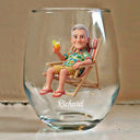 Custom Photo, Art Design, Summer, Teacher, Retirement, Humorous, Photo - Beach Chair 3D Effect - Custom Photo 3D Summer Concept School Is Out Forever Retired And Loving It - Personalized Stemless Wine Glass
