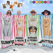 Custom Photo, Beach, Art Design, Summer, Pet Lovers, Playful, Photo - Colored Pencil - Custom Photo Colored Pencil Sketch Poolside Beach Vacation Dog Cat - Personalized Beach Towel