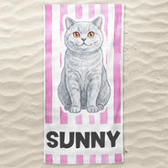Custom Photo, Beach, Art Design, Summer, Pet Lovers, Playful, Photo - Colored Pencil - Custom Photo Colored Pencil Sketch Poolside Beach Vacation Dog Cat - Personalized Beach Towel