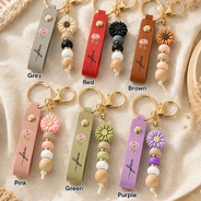 Confident, Icon - Birth Month Flower With Name - Personalized Leather Beaded Keychain