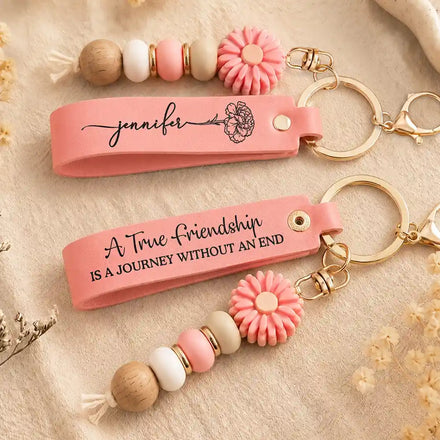 A True Friendship Is A Journey Without An End - Personalized Leather Beaded Keychain