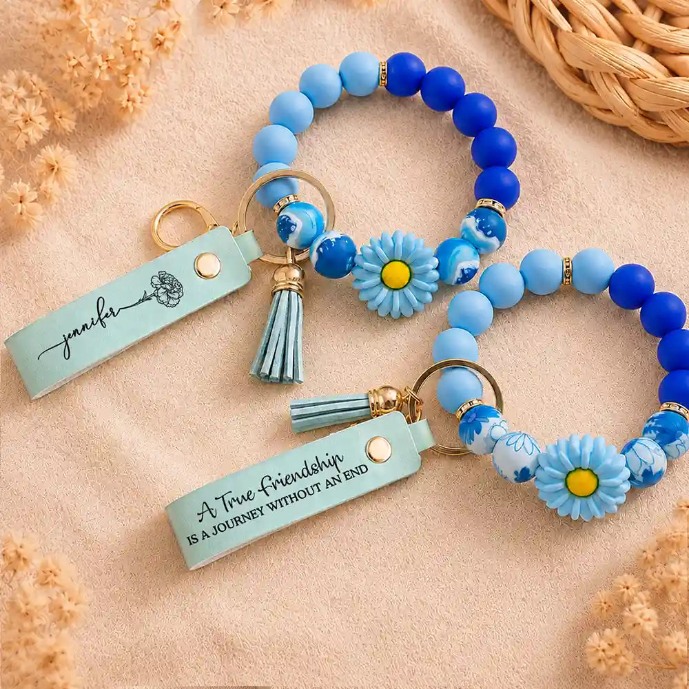 Sentimental, Icon - A True Friendship Is A Journey Without An End - Personalized Leather Beaded Keychain