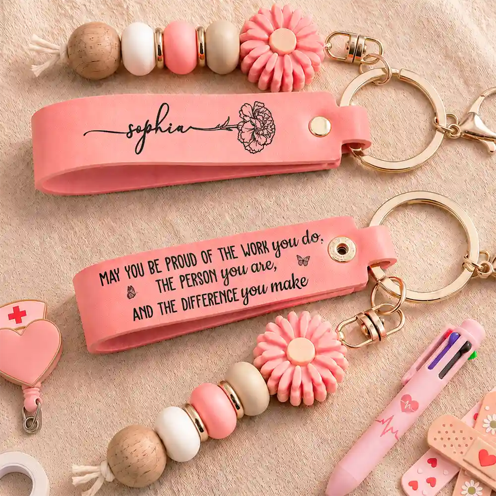 Nurse, Proud, Icon - Nurse Never Forget The Difference That You Make - Personalized Leather Beaded Keychain