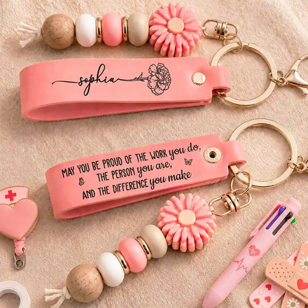 Nurse Never Forget The Difference That You Make - Personalized Leather Beaded Keychain