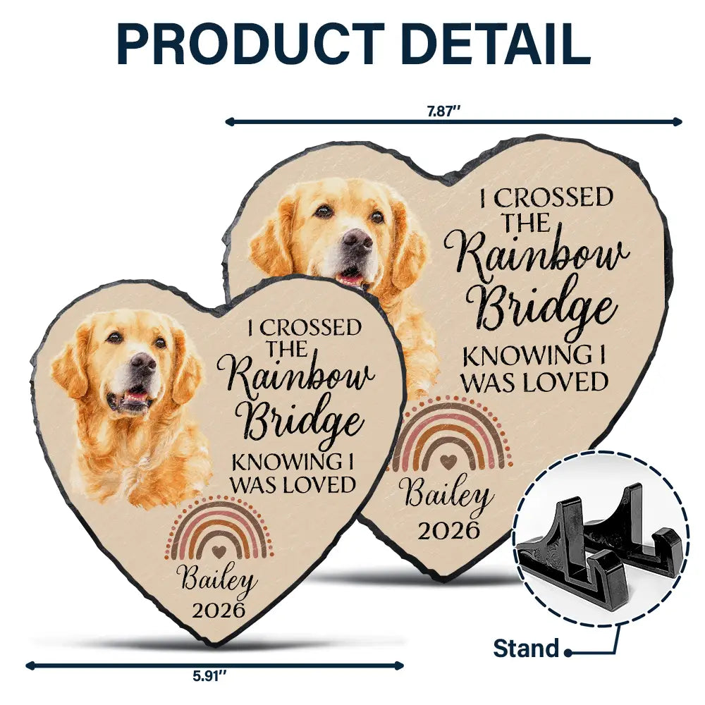 Art Design, Healing, Pet Memorial, Pet Lovers, Memorial, Photo - Watercolor - Remove BG - Custom Photo Realistic Watercolor Art I Crossed The Rainbow Bridge Knowing I Was Loved - Personalized Heart Memorial Garden Stone