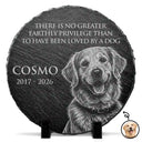 Art Design,Healing,Pet Memorial,Pet Lovers,Memorial,Photo - Pencil Sketch - Dark BG - Custom Photo White Pencil Sketch Art There Is No Greater Earthly Privilege Than To Have Been Loved By A Dog - Personalized Circle Memorial Garden Stone