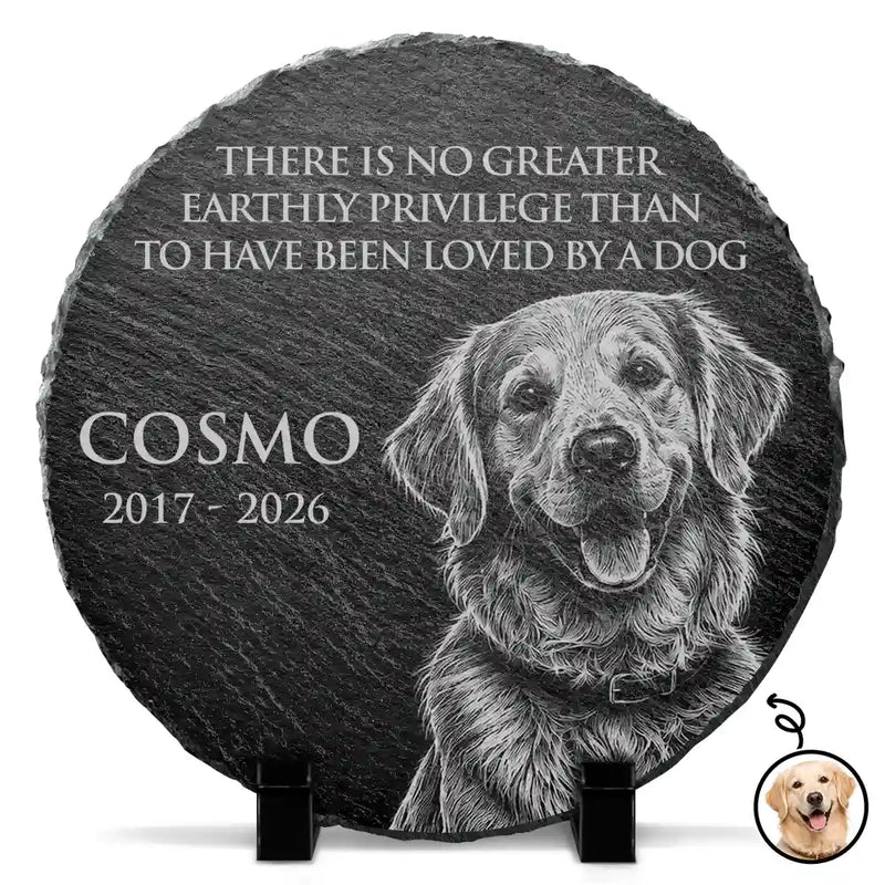 Art Design,Healing,Pet Memorial,Pet Lovers,Memorial,Photo - Pencil Sketch - Dark BG - Custom Photo White Pencil Sketch Art There Is No Greater Earthly Privilege Than To Have Been Loved By A Dog - Personalized Circle Memorial Garden Stone