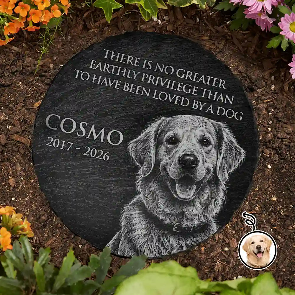 Custom Photo White Pencil Sketch Art There Is No Greater Earthly Privilege Than To Have Been Loved By A Dog - Personalized Circle Memorial Garden Stone