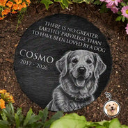 Custom Photo White Pencil Sketch Art There Is No Greater Earthly Privilege Than To Have Been Loved By A Dog - Personalized Circle Memorial Garden Stone