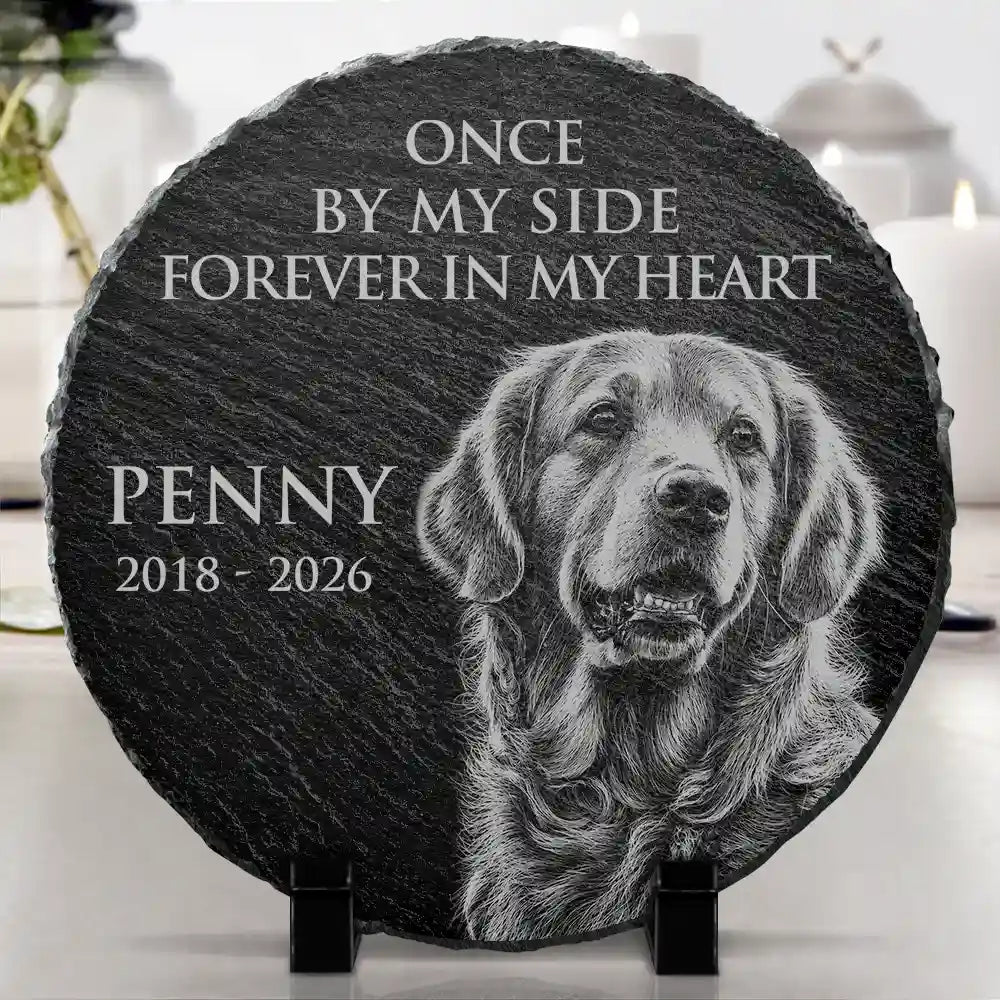 Art Design,Healing,Pet Memorial,Pet Lovers,Memorial,Photo - Pencil Sketch - Dark BG - Custom Photo White Pencil Sketch Art There Is No Greater Earthly Privilege Than To Have Been Loved By A Dog - Personalized Circle Memorial Garden Stone