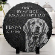 Art Design,Healing,Pet Memorial,Pet Lovers,Memorial,Photo - Pencil Sketch - Dark BG - Custom Photo White Pencil Sketch Art There Is No Greater Earthly Privilege Than To Have Been Loved By A Dog - Personalized Circle Memorial Garden Stone