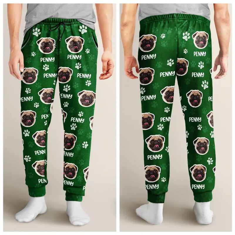 Playful,Custom Photo,Pet Lovers,Cut-Face Photo - Custom Photo Happy Dog Cat Pet - Personalized Pajama Pants