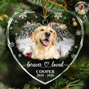 Art Design,Healing,Christmas,Pet Memorial,Pet Lovers,Memorial,Photo - Watercolor - With BG - Custom Photo Watercolor Painting Forever Loved Memorial Dog Cat - Personalized Heart Shaped Glass Ornament