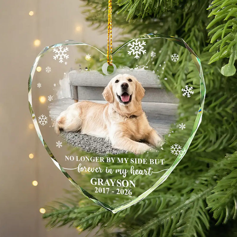 Art Design,Healing,Christmas,Pet Memorial,Pet Lovers,Memorial,Photo - Watercolor - With BG - Custom Photo Watercolor Painting Forever Loved Memorial Dog Cat - Personalized Heart Shaped Glass Ornament