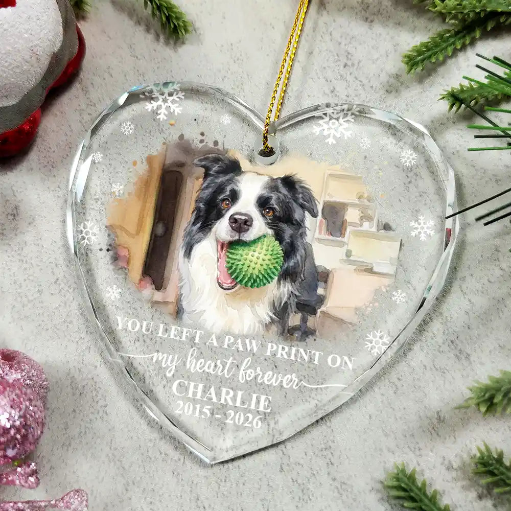 Art Design,Healing,Christmas,Pet Memorial,Pet Lovers,Memorial,Photo - Watercolor - With BG - Custom Photo Watercolor Painting Forever Loved Memorial Dog Cat - Personalized Heart Shaped Glass Ornament