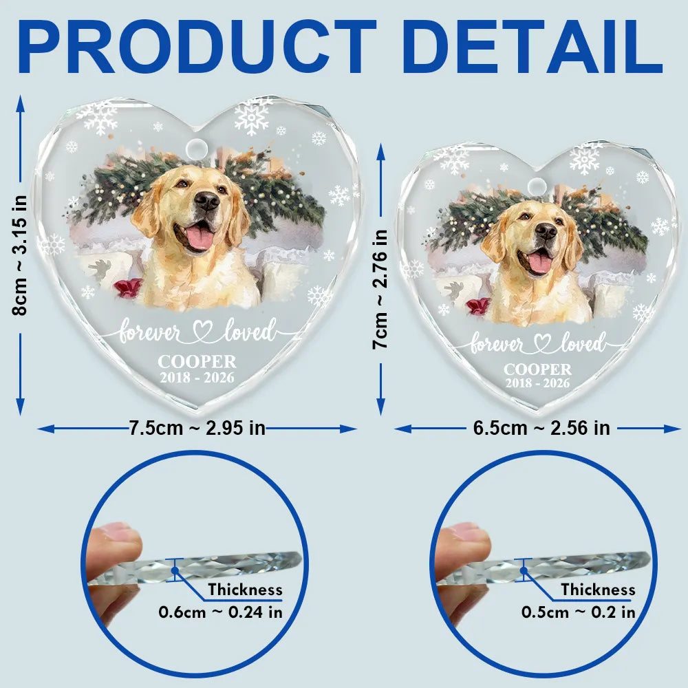 Art Design,Healing,Christmas,Pet Memorial,Pet Lovers,Memorial,Photo - Watercolor - With BG - Custom Photo Watercolor Painting Forever Loved Memorial Dog Cat - Personalized Heart Shaped Glass Ornament