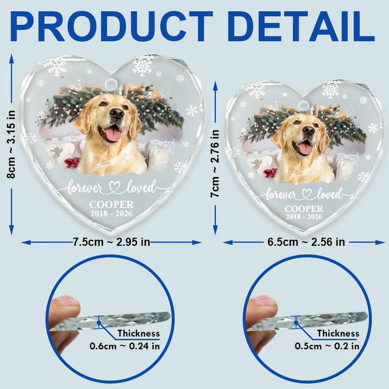 Art Design,Healing,Christmas,Pet Memorial,Pet Lovers,Memorial,Photo - Watercolor - With BG - Custom Photo Watercolor Painting Forever Loved Memorial Dog Cat - Personalized Heart Shaped Glass Ornament