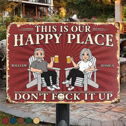 Humorous,Gift For Couples,Vector - This Is Our Happy Place Retro Cartoon Couple Funny - Personalized Classic Metal Signs
