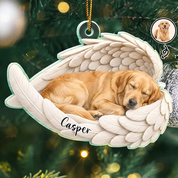 Art Design,Healing,Christmas,Pet Memorial,Pet Lovers,Memorial,Photo - Sleeping Pet Angle Wing - Custom Photo Sleeping Angel Remembrance Memorial Dog Cat Pet - Personalized Custom Shaped Acrylic Ornament