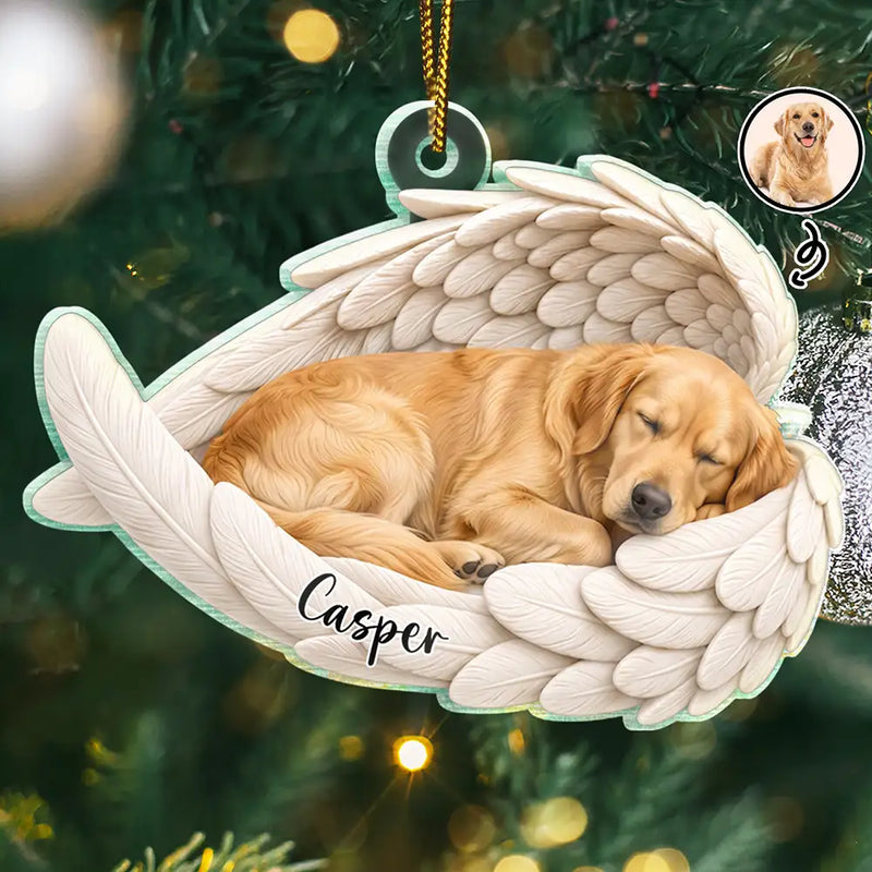 Art Design,Healing,Christmas,Pet Memorial,Pet Lovers,Memorial,Photo - Sleeping Pet Angle Wing - Custom Photo Sleeping Angel Remembrance Memorial Dog Cat Pet - Personalized Custom Shaped Acrylic Ornament