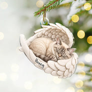 Art Design,Healing,Christmas,Pet Memorial,Pet Lovers,Memorial,Photo - Sleeping Pet Angle Wing - Custom Photo Sleeping Angel Remembrance Memorial Dog Cat Pet - Personalized Custom Shaped Acrylic Ornament
