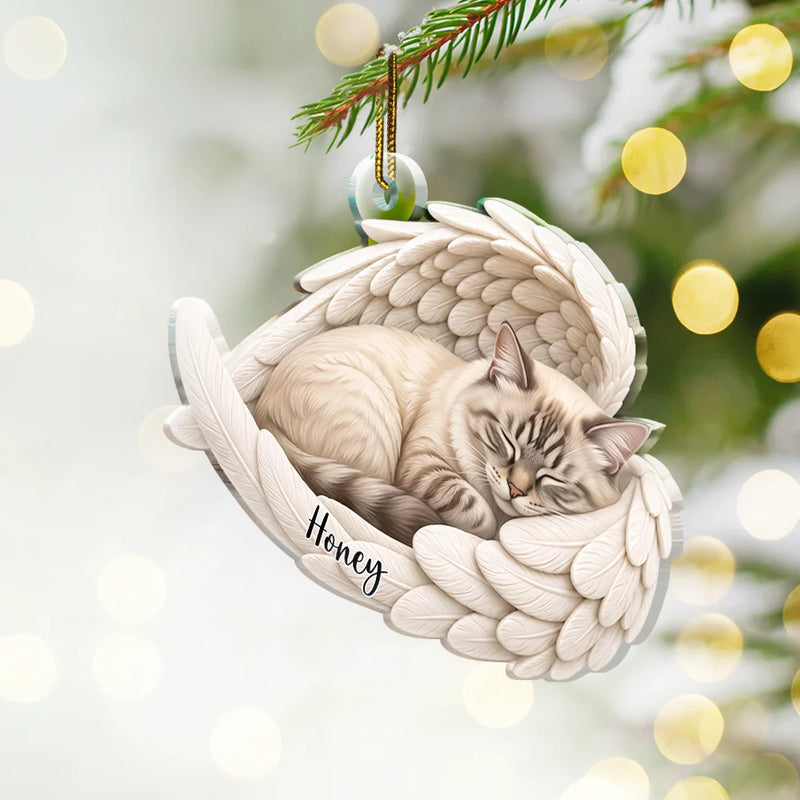 Art Design,Healing,Christmas,Pet Memorial,Pet Lovers,Memorial,Photo - Sleeping Pet Angle Wing - Custom Photo Sleeping Angel Remembrance Memorial Dog Cat Pet - Personalized Custom Shaped Acrylic Ornament
