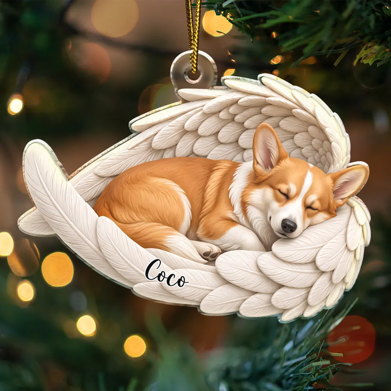 Art Design,Healing,Christmas,Pet Memorial,Pet Lovers,Memorial,Photo - Sleeping Pet Angle Wing - Custom Photo Sleeping Angel Remembrance Memorial Dog Cat Pet - Personalized Custom Shaped Acrylic Ornament