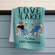 New House,Outdoor Decor,Lake,Gift For Couples,Vector,Happy - Live Love Lake Couple - Personalized Kitchen Towel