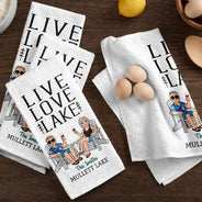 New House,Outdoor Decor,Lake,Gift For Couples,Vector,Happy - Live Love Lake Couple - Personalized Kitchen Towel
