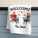 New House, Gift For Couples, Vector, Happy - Welcome New Home Decoration Animate Couple - Personalized Kitchen Towel