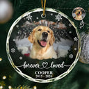 Healing,Christmas,Custom Photo,Pet Memorial,Pet Lovers,Memorial,Upload Full Photo - Custom Photo Forever Loved Memorial Dog Cat - Personalized Circle Glass Ornament