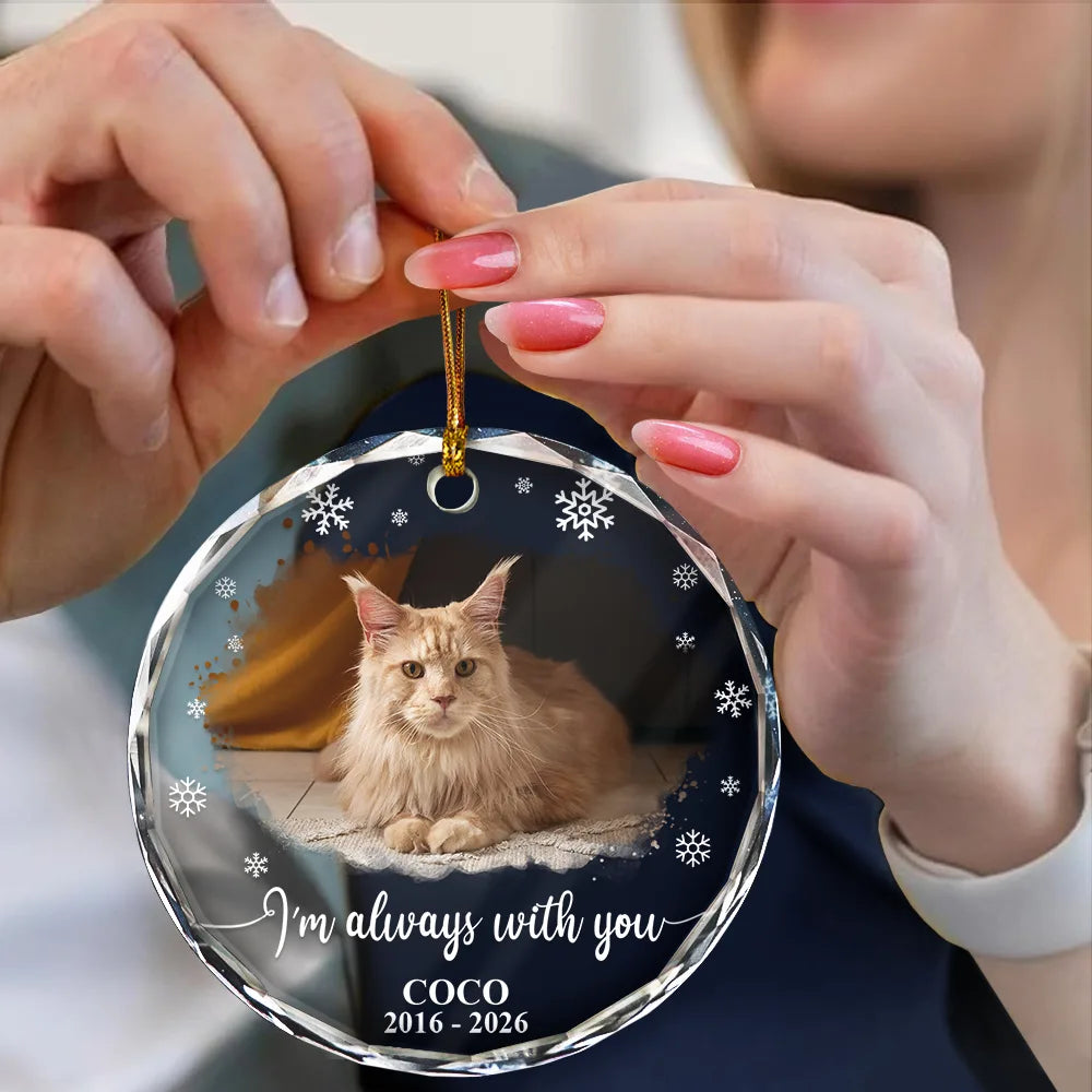 Healing,Christmas,Custom Photo,Pet Memorial,Pet Lovers,Memorial,Upload Full Photo - Custom Photo Forever Loved Memorial Dog Cat - Personalized Circle Glass Ornament