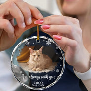 Healing,Christmas,Custom Photo,Pet Memorial,Pet Lovers,Memorial,Upload Full Photo - Custom Photo Forever Loved Memorial Dog Cat - Personalized Circle Glass Ornament