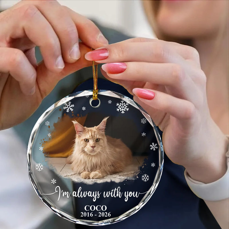 Healing,Christmas,Custom Photo,Pet Memorial,Pet Lovers,Memorial,Upload Full Photo - Custom Photo Forever Loved Memorial Dog Cat - Personalized Circle Glass Ornament
