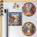 Art Design,Playful,Pet Lovers,Photo - Stained Glass - Custom Photo Stained Glass Portrait Dog Cat Family - Personalized Acrylic Magnet
