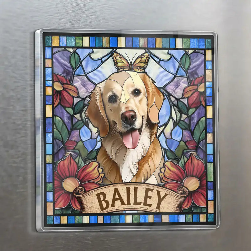 Art Design,Playful,Pet Lovers,Photo - Stained Glass - Custom Photo Stained Glass Portrait Dog Cat Family - Personalized Acrylic Magnet