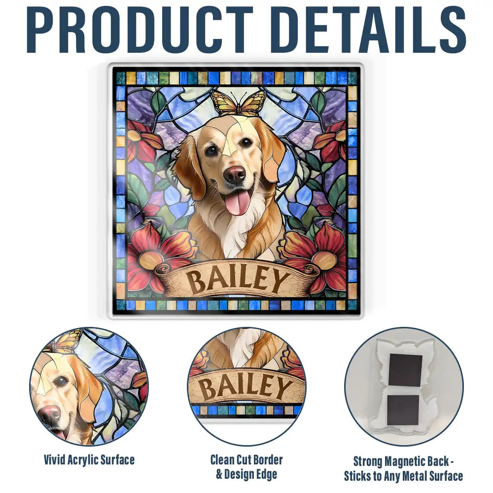 Art Design,Playful,Pet Lovers,Photo - Stained Glass - Custom Photo Stained Glass Portrait Dog Cat Family - Personalized Acrylic Magnet