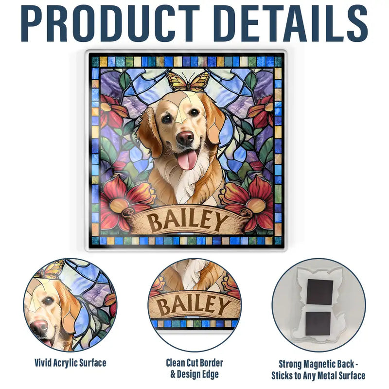 Art Design,Playful,Pet Lovers,Photo - Stained Glass - Custom Photo Stained Glass Portrait Dog Cat Family - Personalized Acrylic Magnet