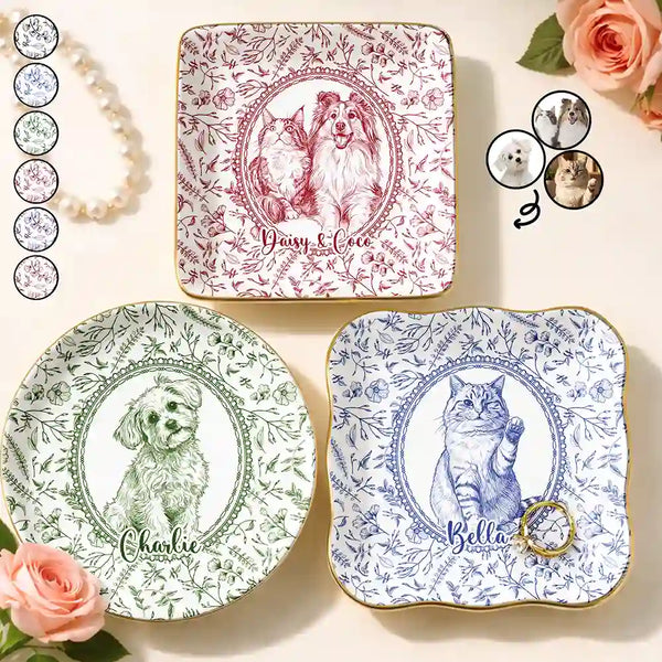 Art Design,Cozy,Pet Lovers,Photo - Pencil Sketch - Remove BG - Custom Photo Pencil Sketch Dog Cat Pet Portrait Toile Remembrance - Personalized Ring Dish