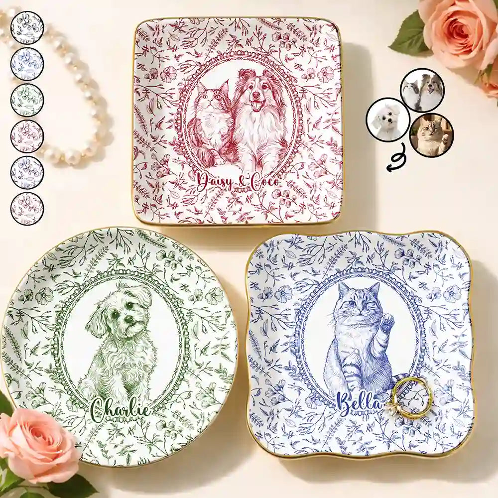 Art Design,Cozy,Pet Lovers,Photo - Pencil Sketch - Remove BG - Custom Photo Pencil Sketch Dog Cat Pet Portrait Toile Remembrance - Personalized Ring Dish