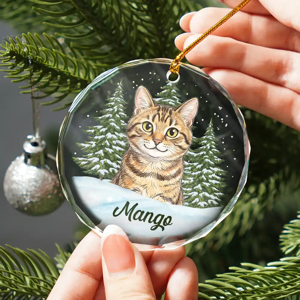 Art Design,Christmas,Cozy,Pet Lovers,Photo - Colored Pencil  - Custom Photo Colored Pencil Sketch Dog Cat Pet - Personalized Circle Glass Ornament