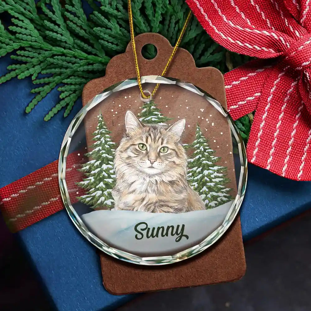 Art Design,Christmas,Cozy,Pet Lovers,Photo - Colored Pencil  - Custom Photo Colored Pencil Sketch Dog Cat Pet - Personalized Circle Glass Ornament