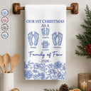 Christmas,Family,Icon,Happy - First Christmas As A Family Of Four Toile Footprints - Personalized Kitchen Towel